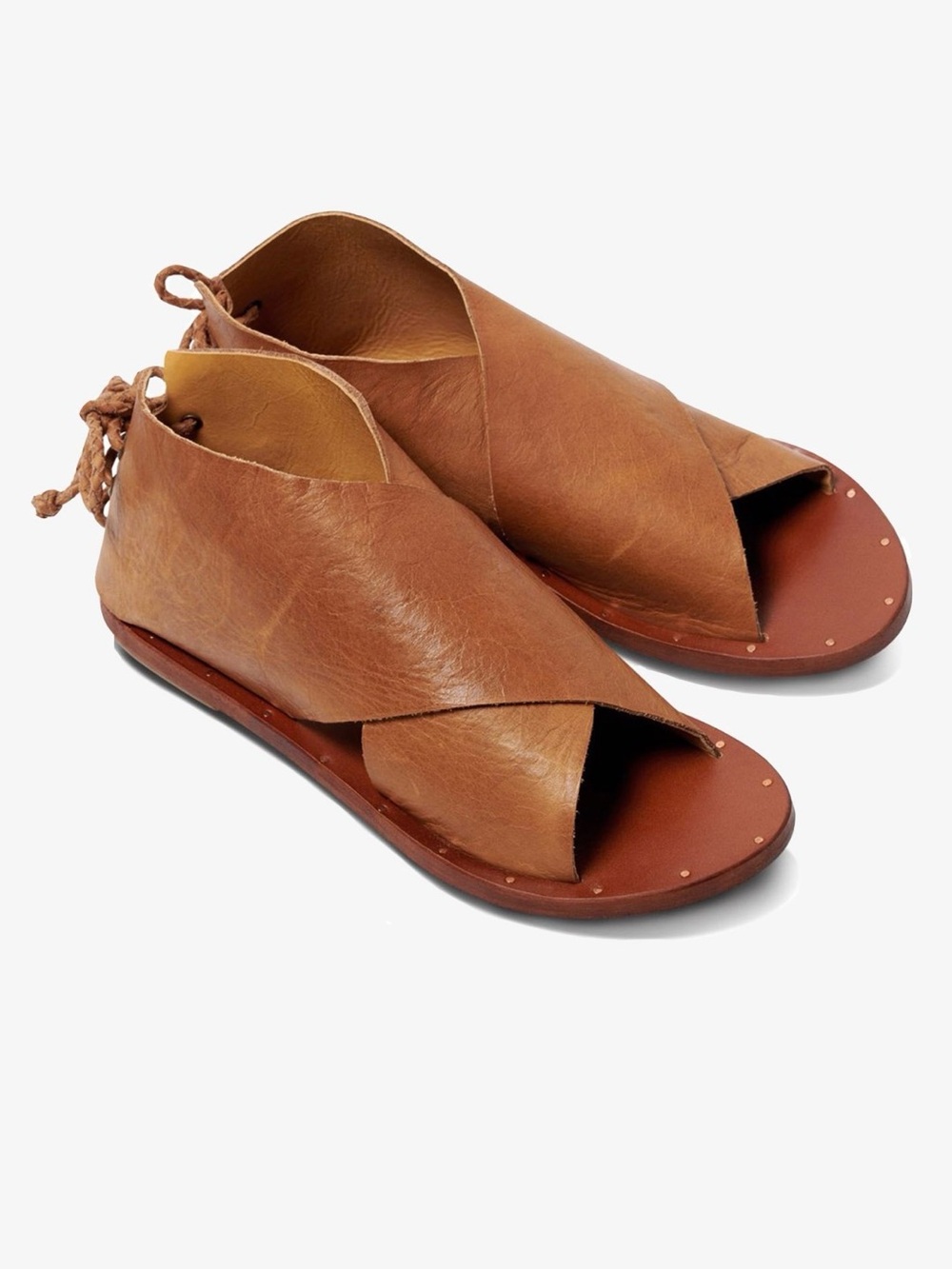 beek Loon Handcrafted Tan Leather Criss-Cross Slide Sandals Size 11